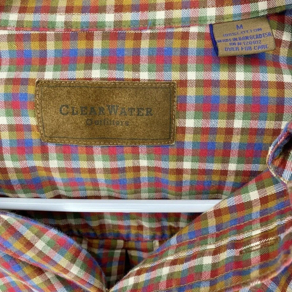 Clear Water Outfitters Men's Brown Red Plaid 100% Cotton Button-Down Shirt - Picture 8 of 10
